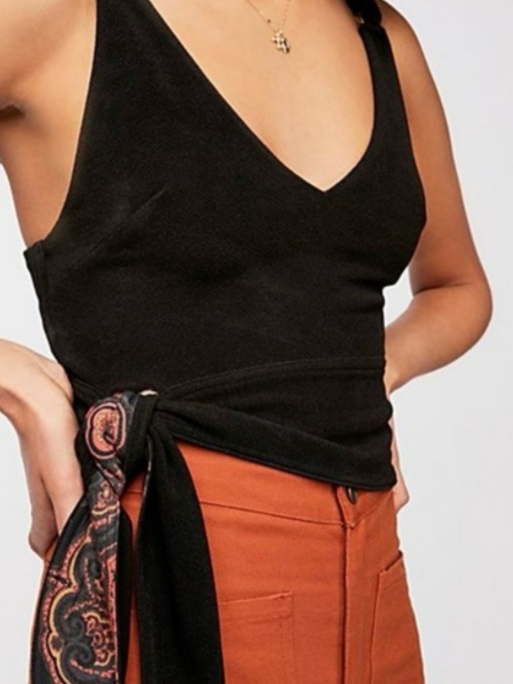 Free People bohemian Cropped black paisley tie top medium